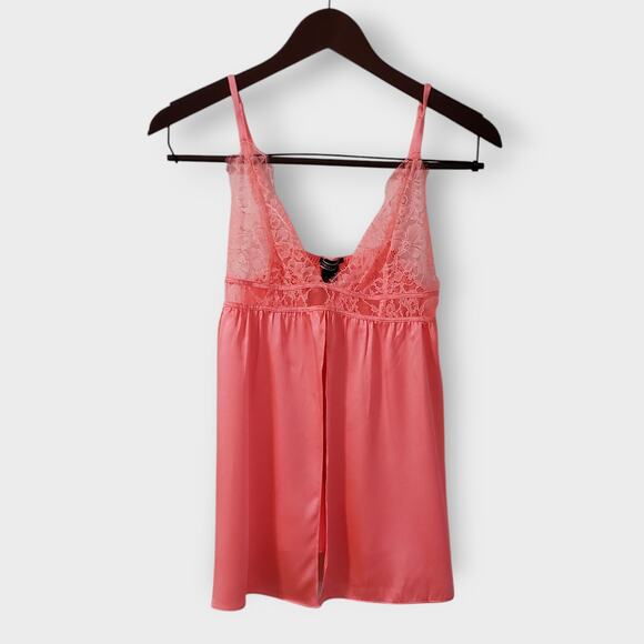 Victoria's Secret Other - Victoria's Secret Coral Pink Satin Lace Babydoll Flyaway Camisole Medium Dainty